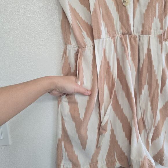 Lou & Grey Loft Chevron Romper V-neck Cotton Short Sleeve Pockets Women Size M - Picture 5 of 16